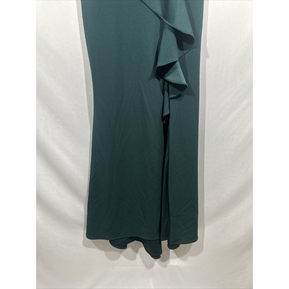 NEW $229 Betsy & Adam [‎ 8 ] Sleeveless Ruffle Bow Trumpet Gown in Pine Green - Picture 11 of 14